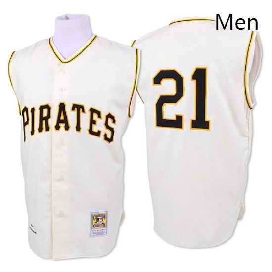 Mens Mitchell and Ness 1960 Pittsburgh Pirates 21 Roberto Clemente Authentic White Throwback MLB Jersey